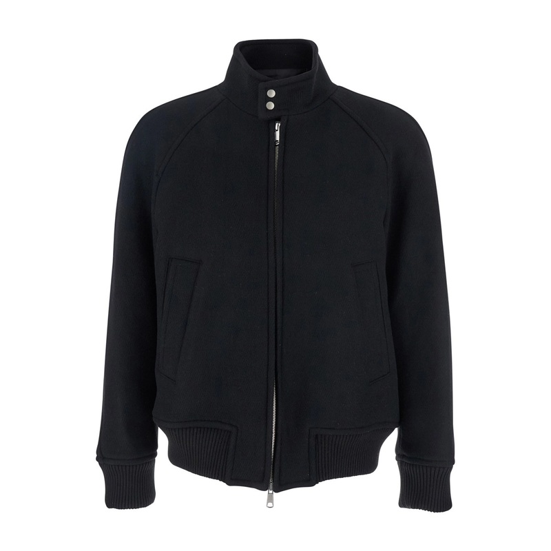 ‘Regards’ Black Jacket with Front Zip Closure in Wool Blend Man