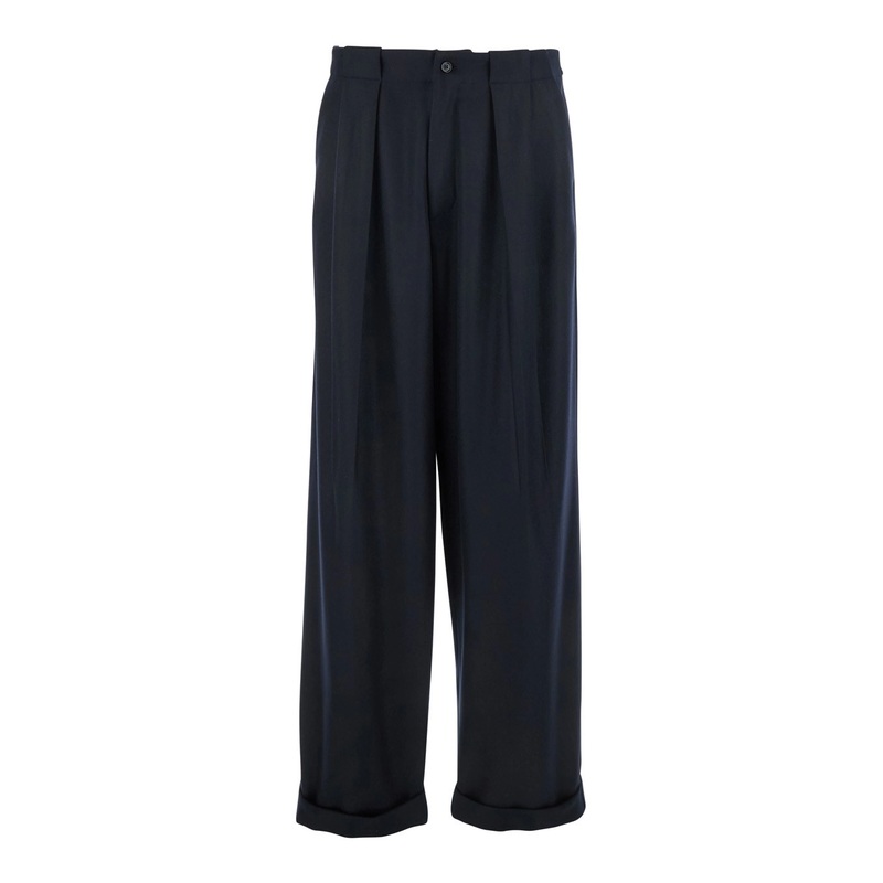 Black Pants with Belt Loops and Cuffed Hem in Wool Man