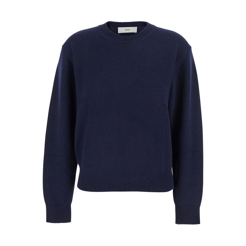 Blue Crew Neck Sweater with Ribbed Details in Cashmere Man