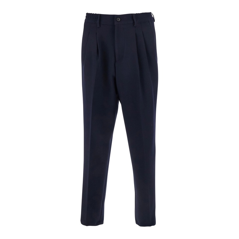 Blue Pants with Elastic Waist and Belt Loops in Cotton Man