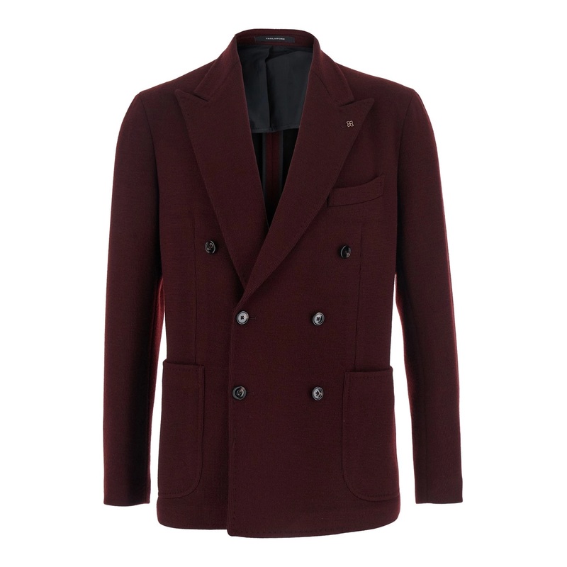 Bordeaux Double-Breasted Jacket with Peak Revers in Cotton Jersey Man
