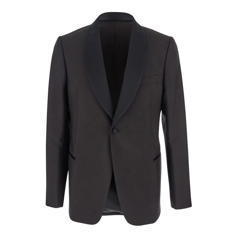 Brown Single-Breasted Jacket with Shawl Revers in Wool Blend Man