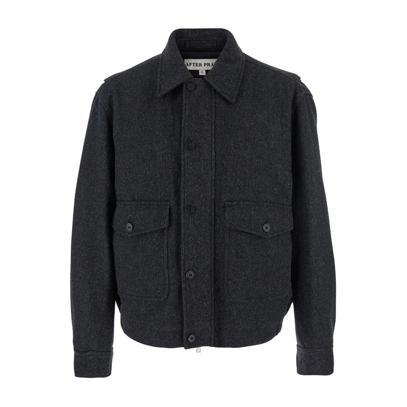 ‘Classic A-2’  Grey Jacket with Classic Collar and Front Button and Zip Closure in Wool Blend Stretch Man