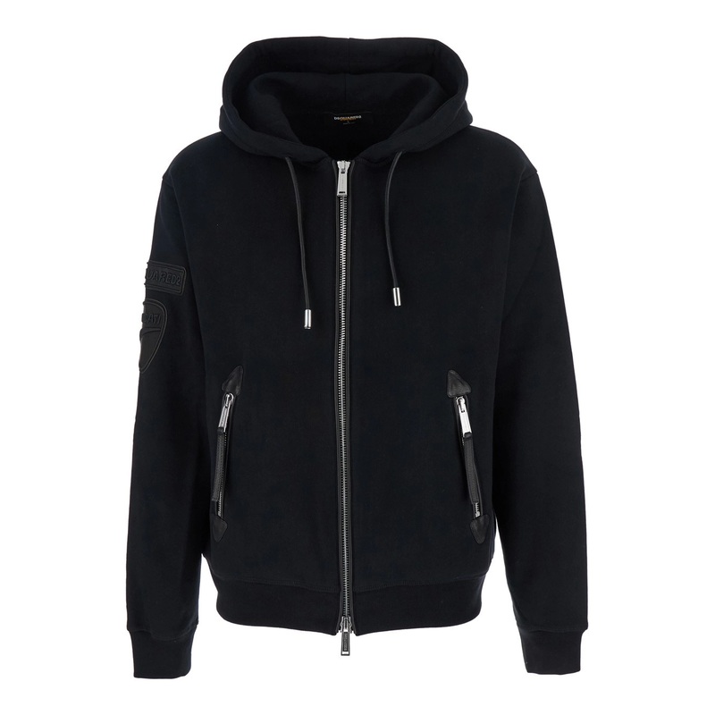 ‘Ducati x D2’ Black Sweatshirt with Drawstring Hood and Maxi Logo Lettering on the Rear in Cotton Man