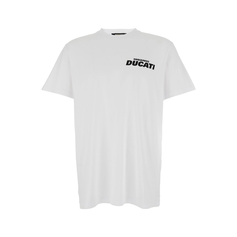 ‘Ducati x D2’ White T-Shirt with Logo on the Front in Cotton Man