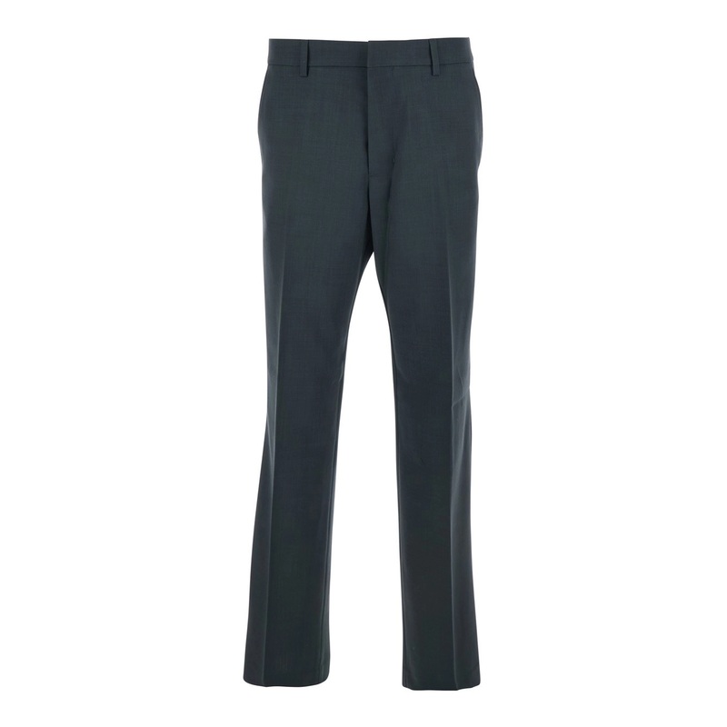 Grey Pants with Belt Loops and Front Concealed Closure in Wool Man