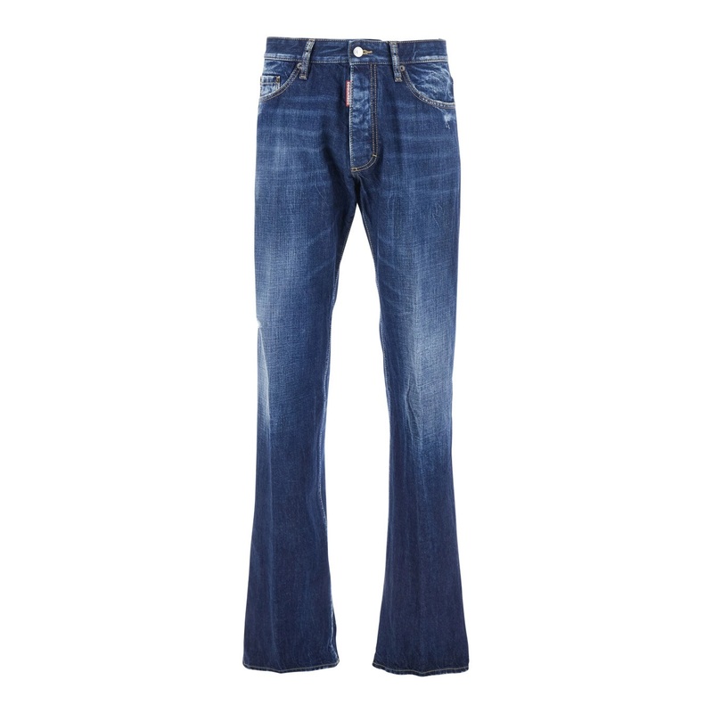 ‘The American’ Blue Jeans with Logo Patch on the Rear and Faded Effect in Denim Man