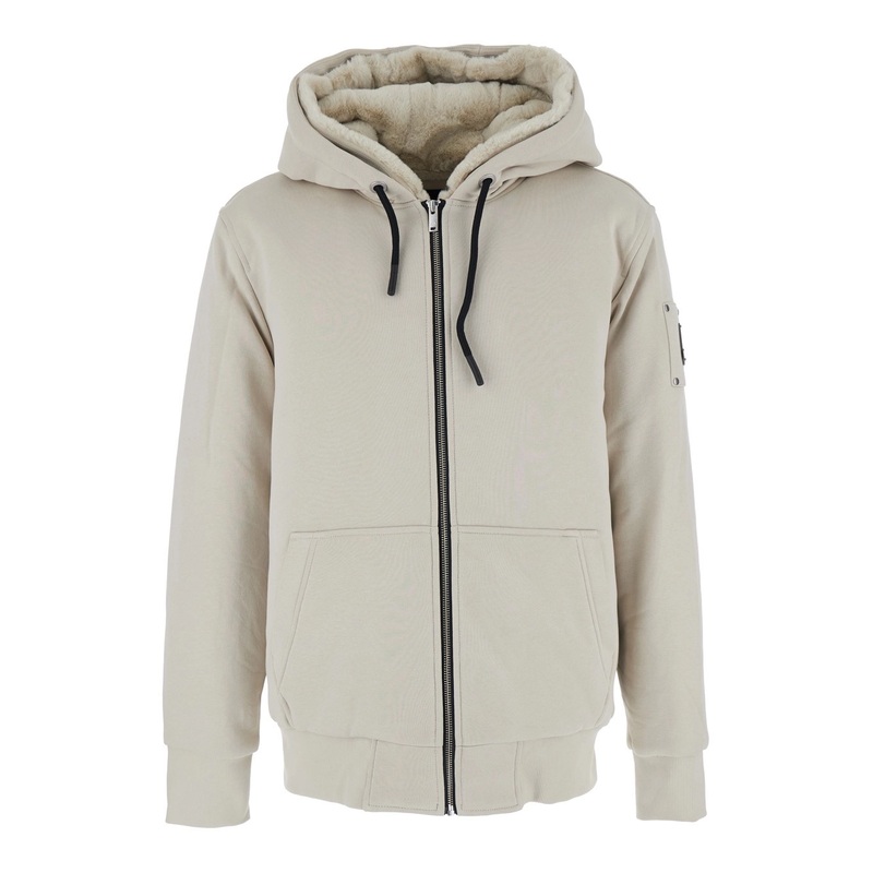 Beige Sweatshirt with Drawstring Hood in Cotton Blend Man
