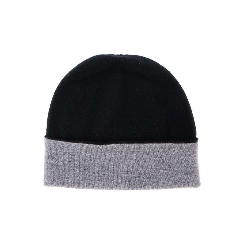 Black Beanie with Contrasting Brim in Cashmere Woman