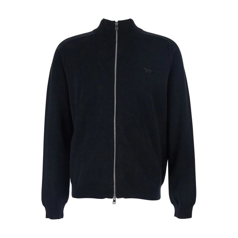 Black Sweatshirt with High Neck and Logo Embroidery on the Front in Wool Man