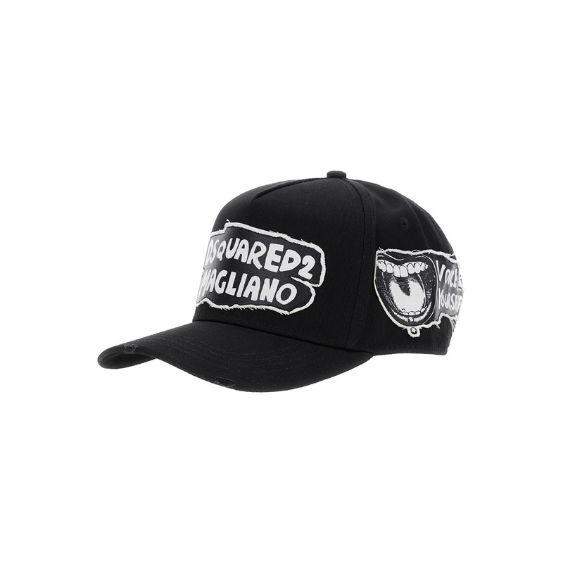 ‘D2 x Magliano’ Black Baseball Cap with Logo Lettering on Front and Rear and Maxi Logo on the Side in Cotton Man