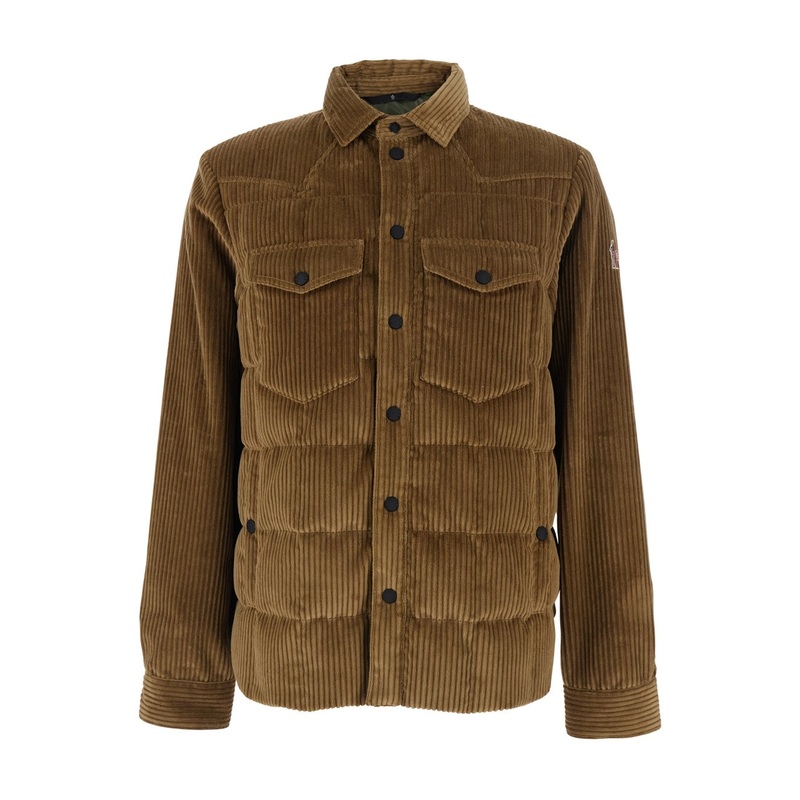 ‘Gelt’ Beige Jacket with Classic Collar and Logo Patch on the Sleeve in Corduroy Man