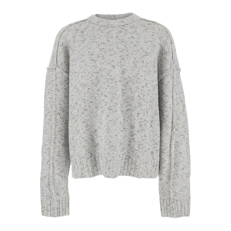 Grey Crewneck Sweater with Dropped Shoulders in Wool Blend Man