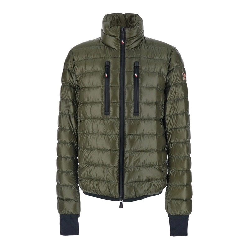 ‘Hers’ Green Down Jacket with High Neck and Logo Patch on the Sleeve in Tech Fabric Man