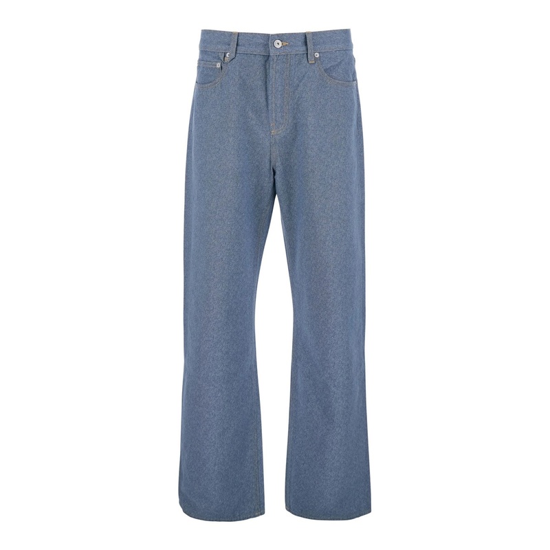 ‘Le De-Nimes Droit’ Blue Five Pocket Jeans with Embroidered Logo on the Back in Denim Man