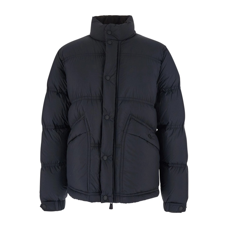 ‘Sernur’ Black Down Jacket with High Neck with Buttons and Logo Patch on the Sleeve in Tech Fabric Man