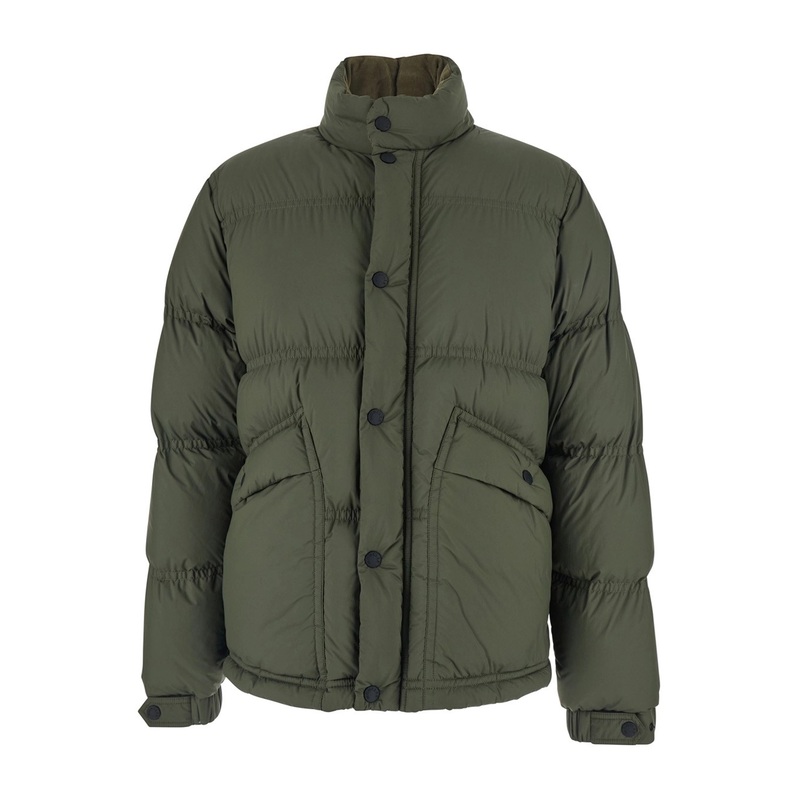 ‘Sernur’ Green Down Jacket with High Neck with Buttons and Logo Patch on the Sleeve in Tech Fabric Man