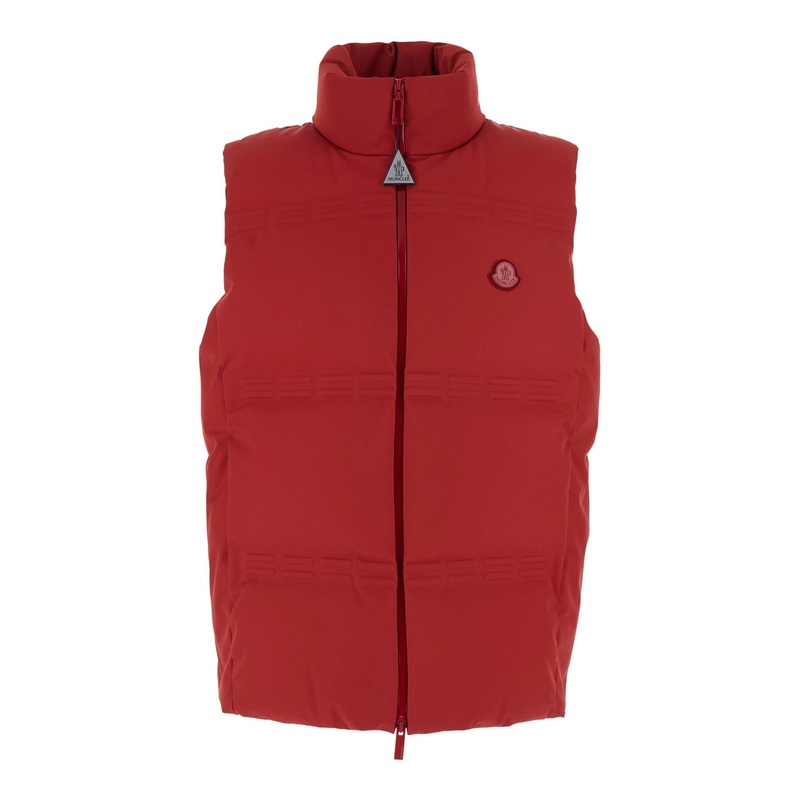‘Sparky’ Red Sleeveless Down Jacket with Slogan Print on the Collar and Logo Patch on the Front in Tech Fabric Stretch Man