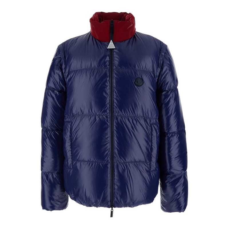 ‘Throttle’ Blue Reversible Down Jacket with Removable Sleeves and Logo Patch on the Front in Tech Fabric Stretch Man