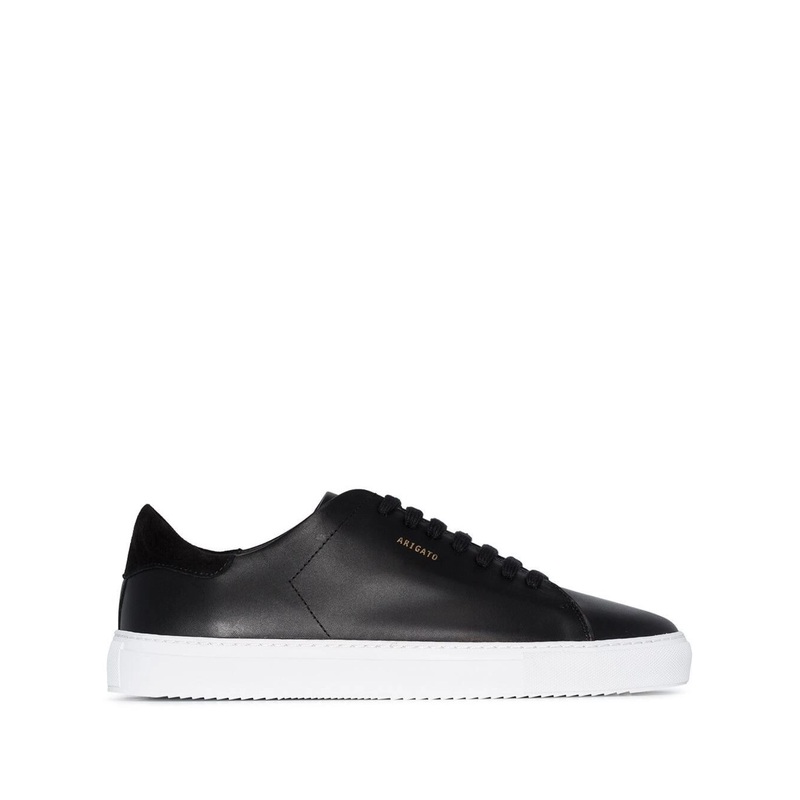 ’90 Clean’ Black Low Top Sneakers with Logo Lettering on the Side in Leather Man