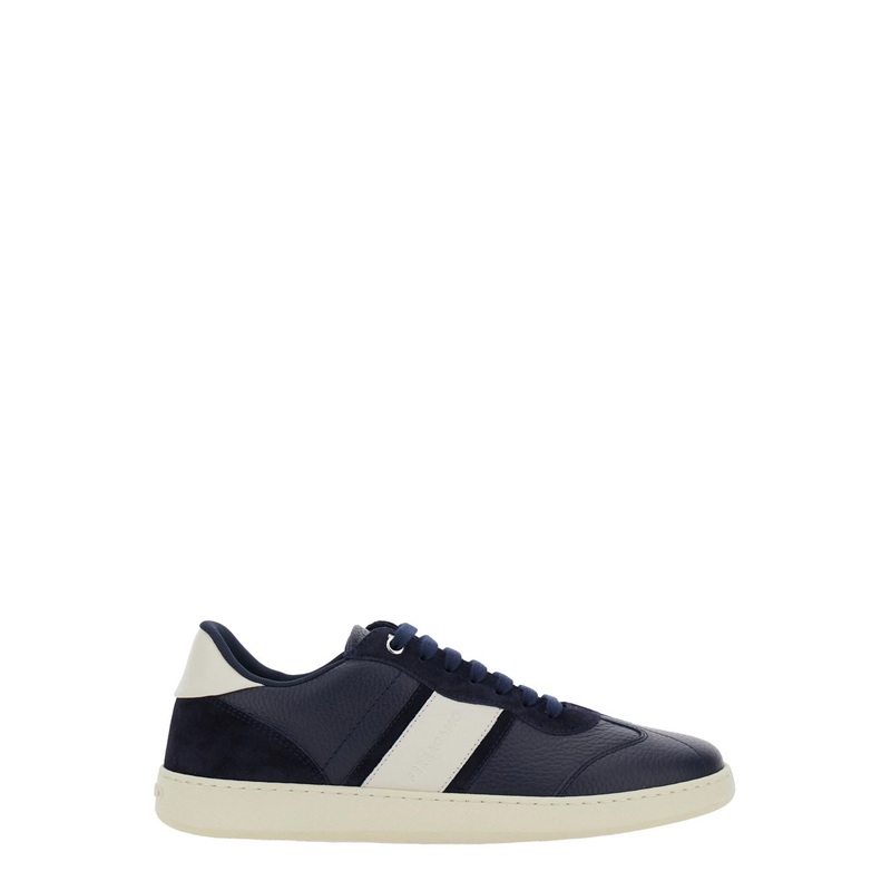 Blue Sneakers with Contrasting Heel and Logo Lettering on the Tongue in Leather Man