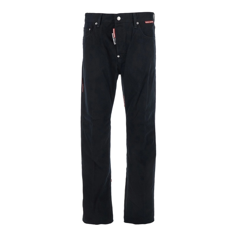 ‘D2 x Magliano’ Black Jeans with Belt Loops and Logo Patch on the Rear in Denim Man