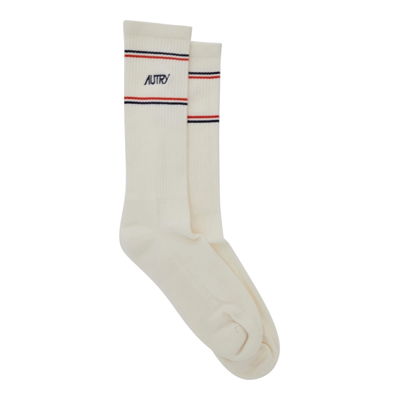 White Socks with Logo Lettering on the Side and Fox Patch in Cotton Man