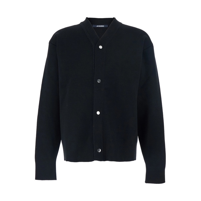 Black V-Neck Cardigan with J Logo on the Back in Wool Man