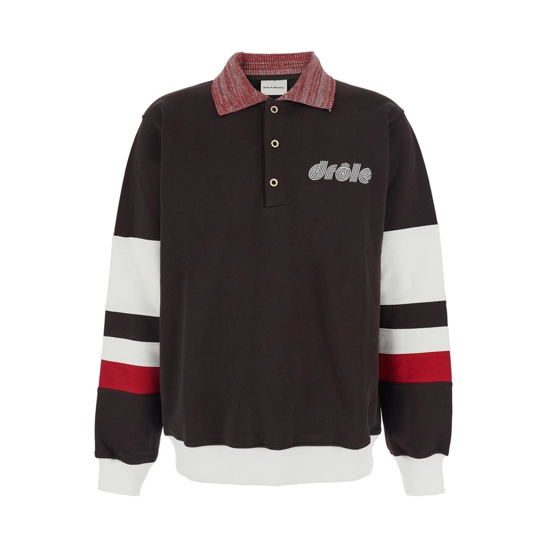Brown Polo Collar Sweatshirt with Front Lettering Logo in Cotton Man