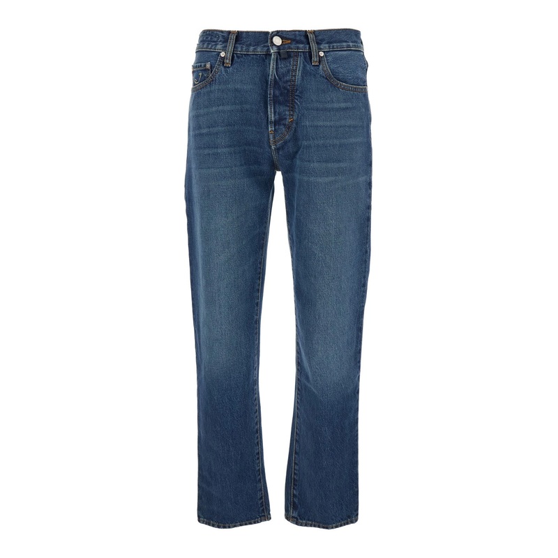 ‘Edo’ Blue Five-Pocket Jeans with Logo Patch on the Back in Denim Man