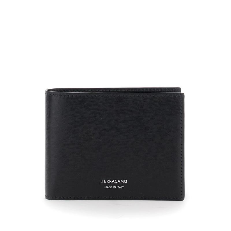‘Florence’ Black Bi-Fold Wallet with Logo Lettering on the Front in Leather Man