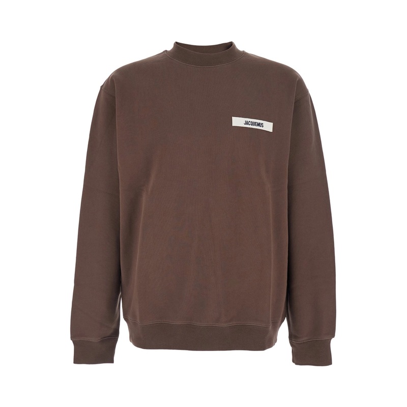 ‘Le Sweatshirt Gros-Grain’ Brown Sweatshirt with Logo Patch in Cotton Man