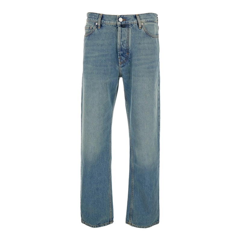 ‘Sean’ Light-Blue Five-Pocket Jeans with Logo Patch on the Back in Denim Man