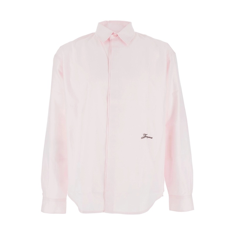 ‘Simon’ Pink Shirt with Logo Lettering on the Front in Cotton Man