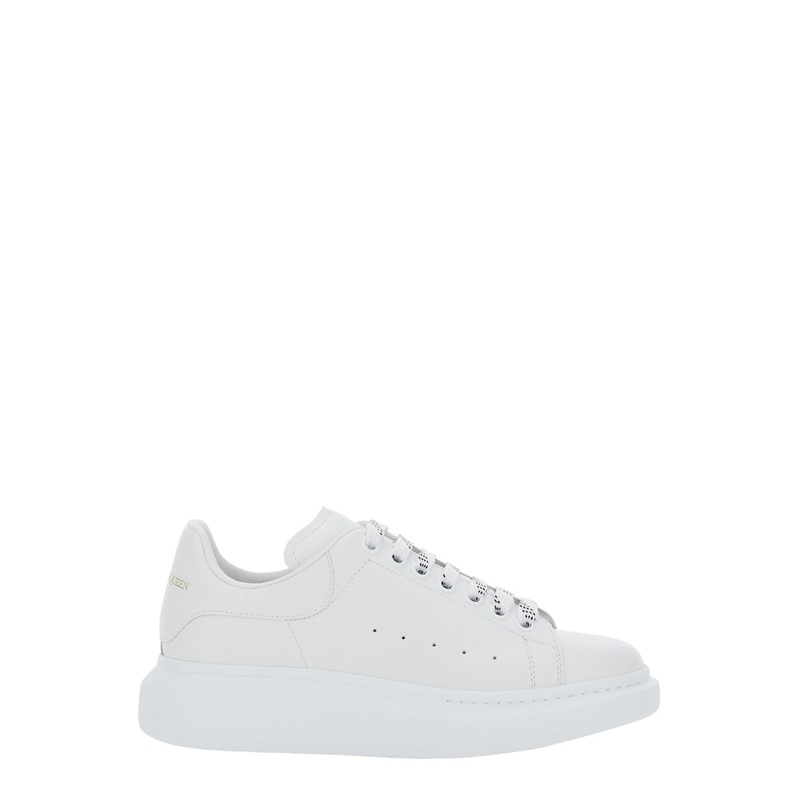 White Low Top Sneakers with Logo Lettering on Tongue and Heel in Leather Man