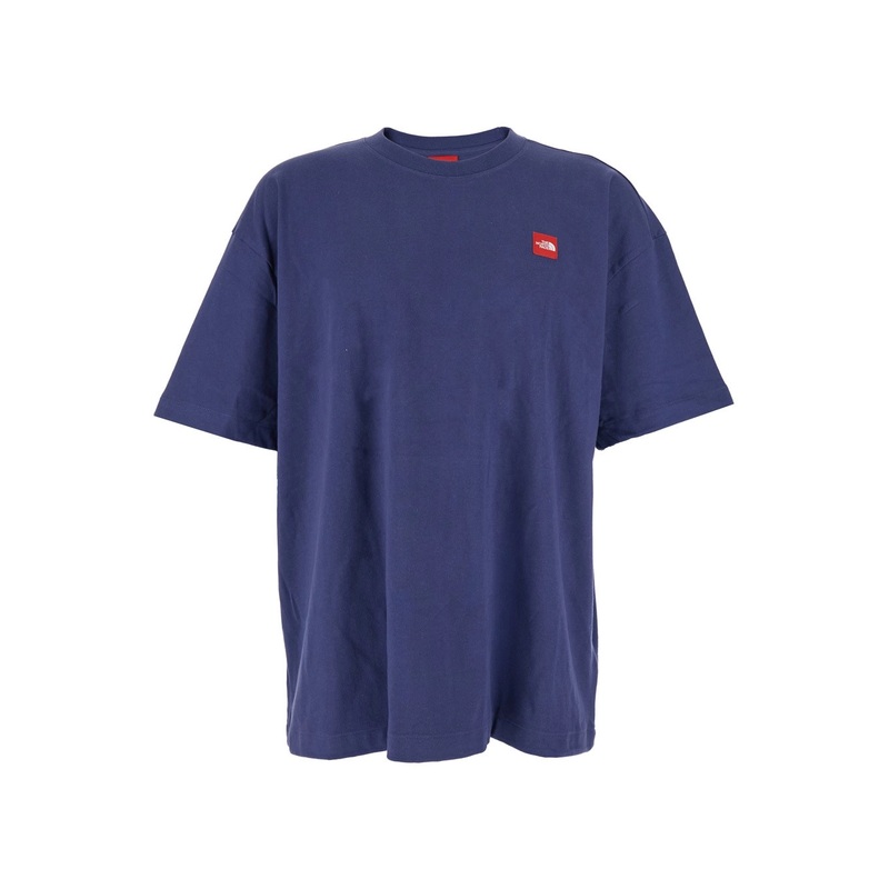 Blue Crewneck T-Shirt with Logo Patch on the Front in Cotton Man