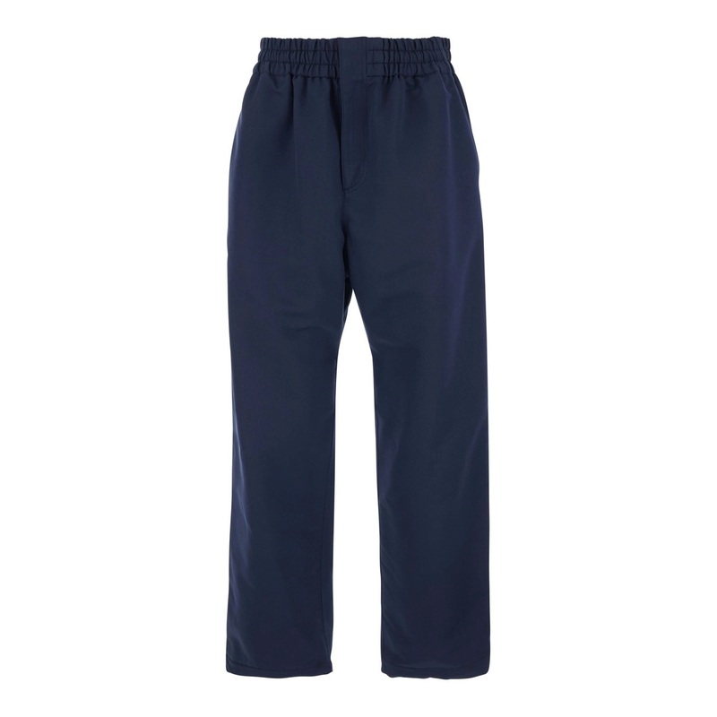 Blue Pants with Elastic Waist and Logo Patch on the Side in Cotton and Silk Man