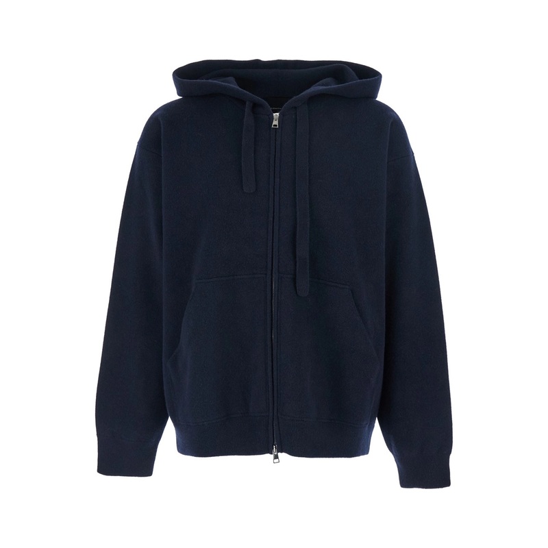 Blue Sweatshirt with Drawstring Hood and Dropped Shoulders in Wool Man