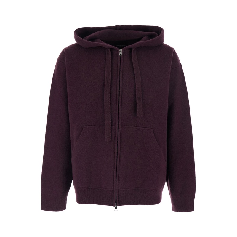Bordeaux Sweatshirt with Drawstring Hood and Dropped Shoulders in Wool Man
