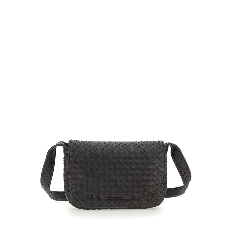 Brown Crossbody Bag with Flap Closure and Intreccio Design in Leather Man