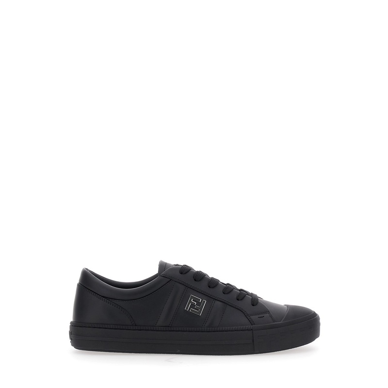 Domino Black Low-Top Sneakers with Metallic Logo on the Side in Leather Man