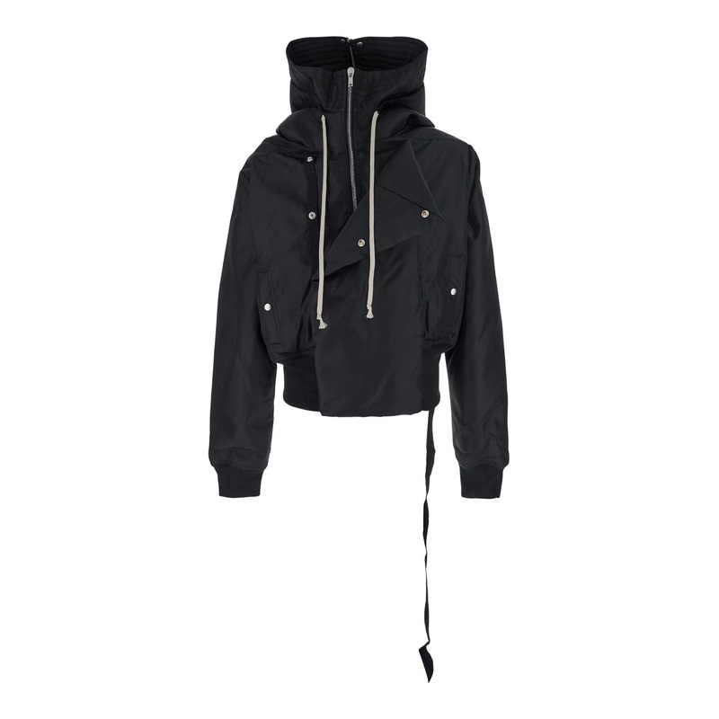 ‘Alice’ Black Jacket with Oversized Hood and Asymmetrical Flap in Tech Fabric Man