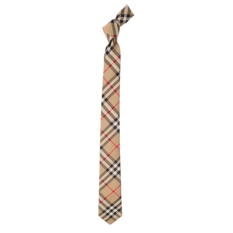Beige Scarf with All-Over Vintage Check Print in Silk Man