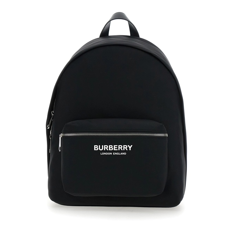 Black Backpack with Two Adjustable Shoulder Straps with Logo Lettering and LogoLettering on the Front in Tech Fabric Man