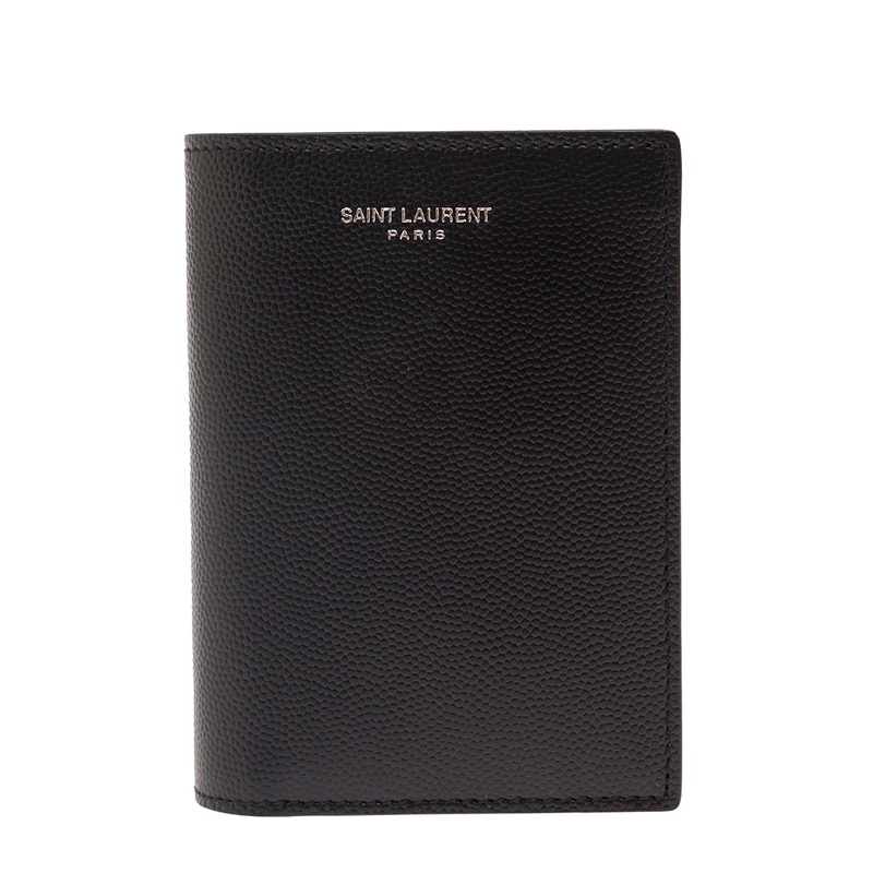 Black Card-Holder with Embossed Logo in Grain de Poudre Leather Man