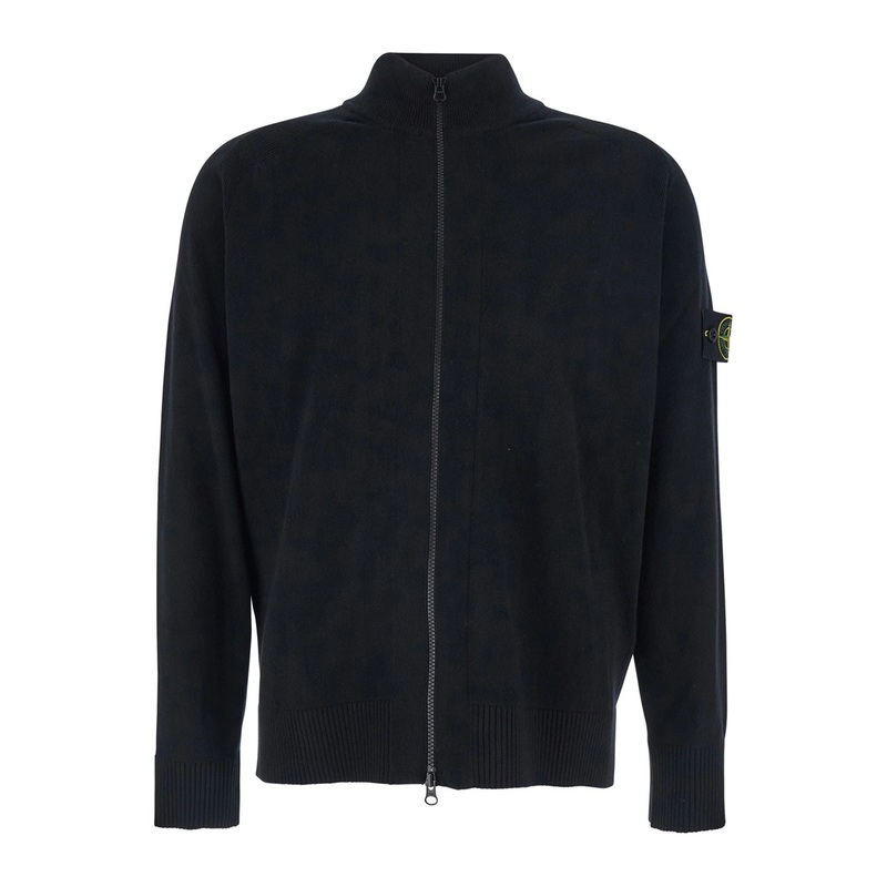 Black Sweater with High Neck and Patch Logo on the Sleeve in Wool Man