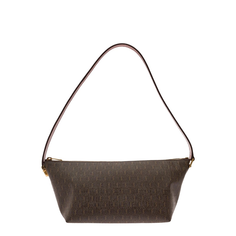 Brown Shoulder Bag with Buckle with Embossed Logo and All-Over Cassandre Embroidery in Canvas and Leather Man