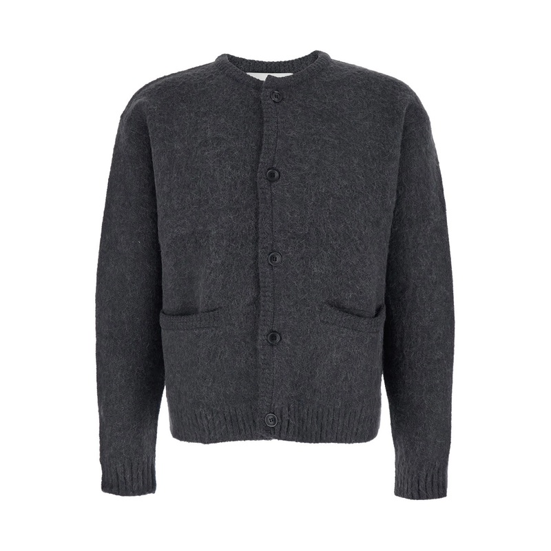 Grey Crew Neck Sweater with Front Pockets and Brushed Effect in Fabric Man