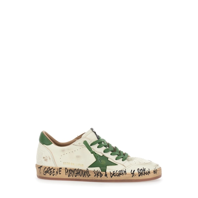 ‘Ballstar’ White Low Top Sneakers with Star Patch on the Side and Logo Patch on the Heel in Leather Man