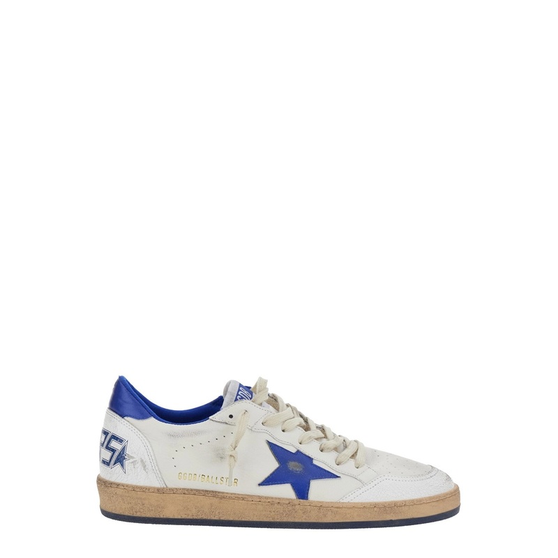 ‘Ballstar’ White Low Top Sneakers with Star Patch on the Side and Maxi Lettering on the Rear in Leather Man